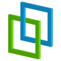 3d interlocking squares icon - Connected intersecting square fra