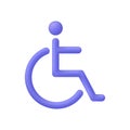 3D Invalid carriage icon. A disabled person in a wheelchair. Royalty Free Stock Photo