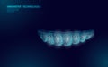 3D invisible orthodontic braces. Wonam smile tooth trainer. Dental theatment heath care medical banner. Low poly design