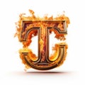 Flaming Letter T Design: Intense Action In The Style Of Jc Leyendecker