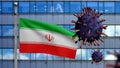 3D, Iranian flag waving with Coronavirus outbreak. Iran Covid 19
