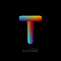 3d iridescent gradient letter T.