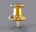 3D Isolated Golden Pushpin.