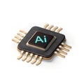 3D Isometric AI Chip Icon with Glowing Circuit Lines Royalty Free Stock Photo