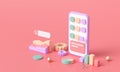 3D isometric application developing, programming and coding technologies. for smartphone platform concept. 3D render illustration Royalty Free Stock Photo