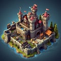 3D Isometric Big Castle in Clash of Clans Game. Generative AI Royalty Free Stock Photo
