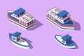 3d isometric big and small boat and barge. Royalty Free Stock Photo