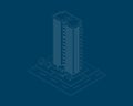 3d isometric blueprint of building skyscraper vector illustration