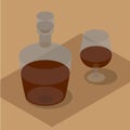 3d isometric bottle and wineglass with brandy