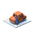 3d isometric car with cartoon man character