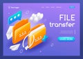 3D Isometric, cartoon. File transfer concept. Yellow folders with document.Trending Landing Page Royalty Free Stock Photo