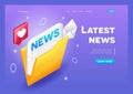3D Isometric, cartoon.Icon of the news newspaper in the folder received by mail. Trending Landing Page Royalty Free Stock Photo