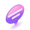 3D Isometric. Cartoon icons, Pink Purple Speech Bubble for text. Notification concept. Chat message. Notification