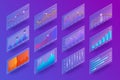 3d isometric chart and graphics. Infographic elements. Analysis indicators, statistics diagram, business charts. Hi tech