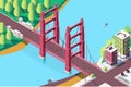 3d isometric classic new york bridge with urban landscape. Royalty Free Stock Photo