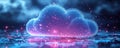 3D isometric cloud icon with data flow in blue and pink hues