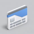 A 3D isometric credit card icon. Blue and white.