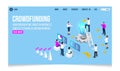 3D isometric Crowdfunding concept for business startup, innovation, donation, charity platform, platform, Contribution,