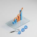 3D Isometric Data Analytics Illustration with Growth Chart on Glass Tablet Royalty Free Stock Photo