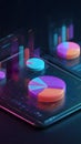 3D Isometric Data Visualization with Glowing Pie Charts and Futuristic Financial Analytics Royalty Free Stock Photo