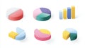 3d Isometric digital data visualization elements presenting a variety of colorful pie charts, circle graphs, and bar graphs Royalty Free Stock Photo