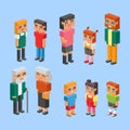 3d isometric family couple children kids people concept flat icons flirting love first date parenting together vector Royalty Free Stock Photo