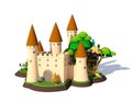 3D isometric fantasy cartoon medieval castle isolated on white background