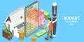 3D Isometric Flat Vector Concept of Budget Planning Mobile App. Royalty Free Stock Photo
