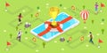 3D Isometric Flat Vector Concept of Mobile Gaming.