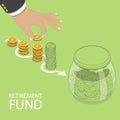 3D Isometric Flat Vector Concept of Retirement Fund.