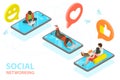 3D Isometric Flat Vector Concept of Social Networking, Digital Communication.