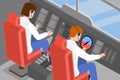 3D Isometric Flat Vector Conceptual Illustration of Airplane Cockpit