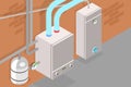 3D Isometric Flat Vector Conceptual Illustration of Boiler Room