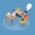 3D Isometric Flat Vector Conceptual Illustration of Boredom In Workplace