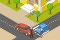 3D Isometric Flat Vector Conceptual Illustration of Car Road Accident Royalty Free Stock Photo