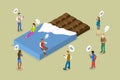 3D Isometric Flat Vector Conceptual Illustration of Choclate Enjoying