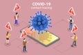3D Isometric Flat Vector Conceptual Illustration of Coronavirus Contact Tracing App.