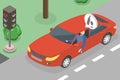 3D Isometric Flat Vector Conceptual Illustration of Drunk Driver