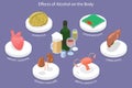 3D Isometric Flat Vector Conceptual Illustration of Effects Of Alcohol On The Body