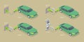 3D Isometric Flat Vector Conceptual Illustration of Electric Car Charging Modes
