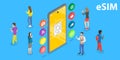 3D Isometric Flat Vector Conceptual Illustration of eSIM Card. Royalty Free Stock Photo