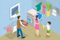 3D Isometric Flat Vector Conceptual Illustration of Family Laundry Day Royalty Free Stock Photo