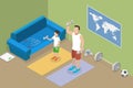 3D Isometric Flat Vector Conceptual Illustration of Family Workout