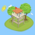 3D Isometric Flat Vector Conceptual Illustration of Fire Watch Tower