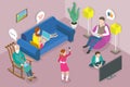 3D Isometric Flat Vector Conceptual Illustration of Gadget Addicted Family