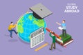 3D Isometric Flat Vector Conceptual Illustration of Global Study Abroad