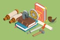 3D Isometric Flat Vector Conceptual Illustration of History Subject