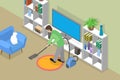 3D Isometric Flat Vector Conceptual Illustration of Husband Doing Domestic Work