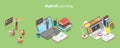 3D Isometric Flat Vector Conceptual Illustration of Hybrid Learning