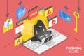 3D Isometric Flat Vector Conceptual Illustration of Internet Phishing Scams. Royalty Free Stock Photo